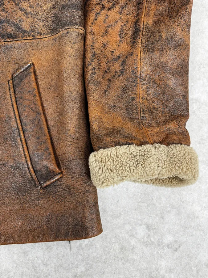 2000s Dolce & Gabbana Aged Brown Leather Shearling Jacket RUflNZY 7