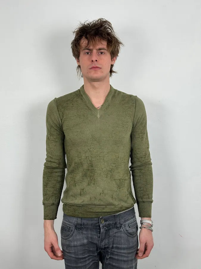 2000s Dolce & Gabbana Aged V-Neck Green Sweater OlRNHhq 1