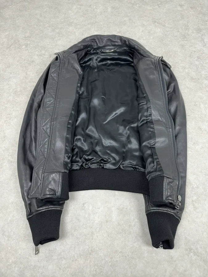2000s Dolce & Gabbana Agent Black Leather Bomber Jacket bdDfebJ 8