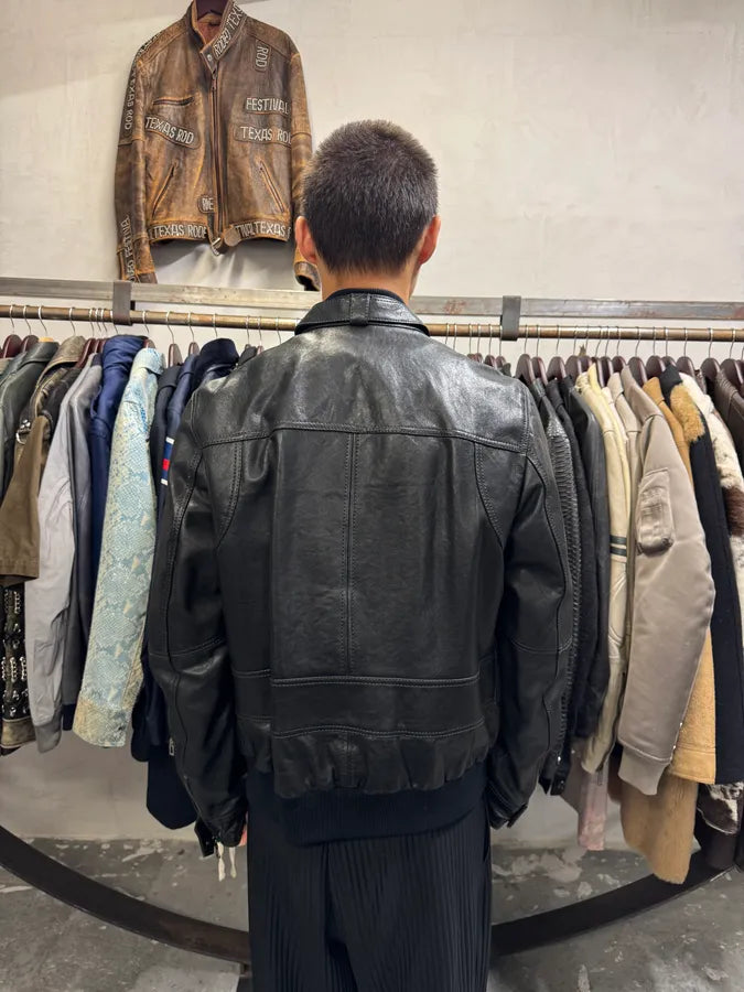 2000s Dolce & Gabbana Agent Solid Black Leather Jacket YWDlINS 2