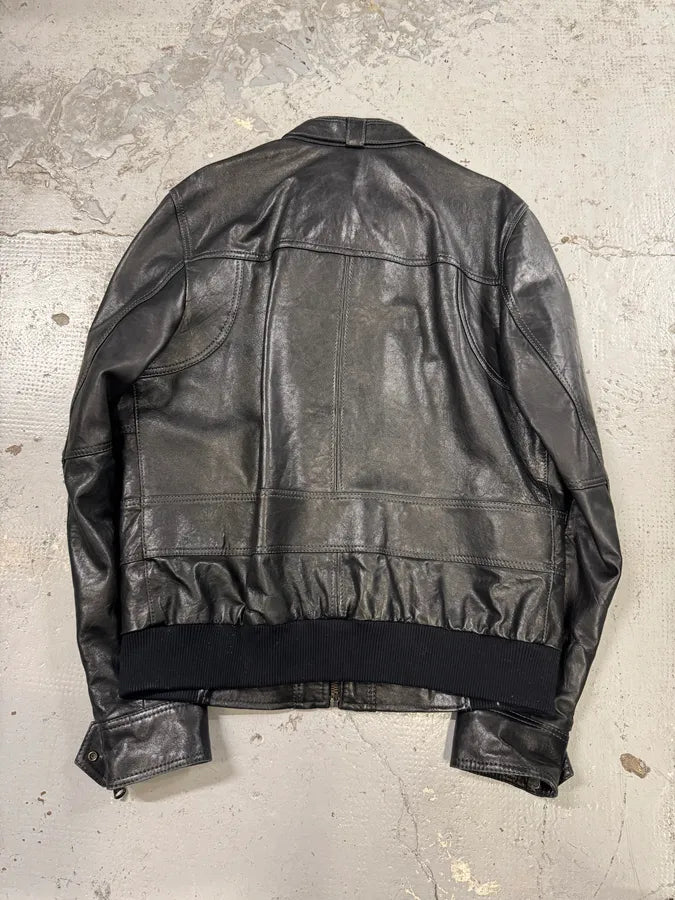 2000s Dolce & Gabbana Agent Solid Black Leather Jacket YWDlINS 3