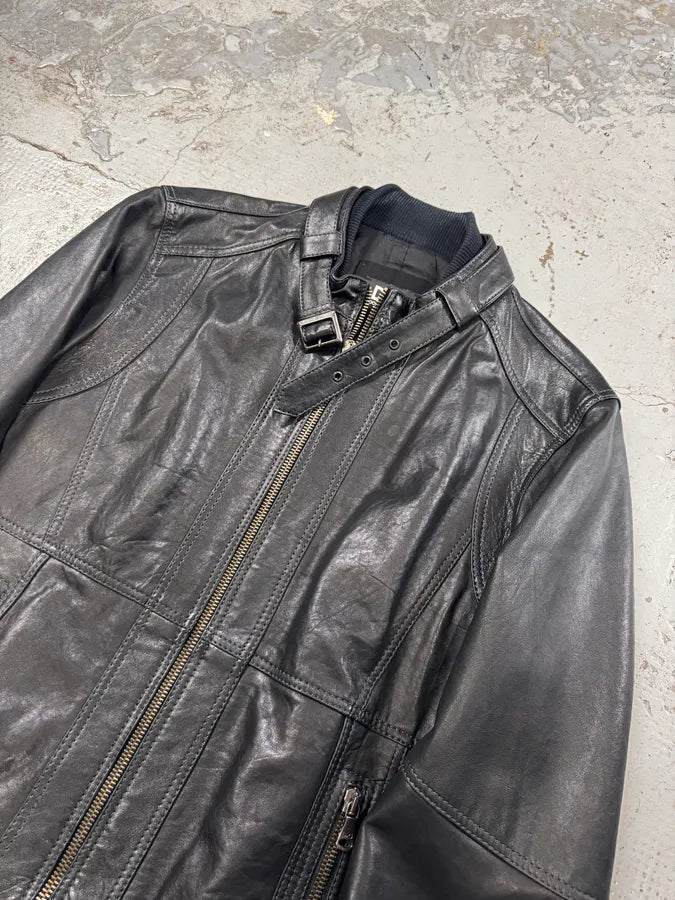 2000s Dolce & Gabbana Agent Solid Black Leather Jacket YWDlINS 4