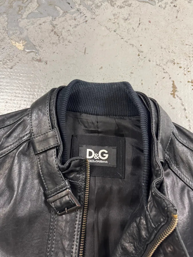 2000s Dolce & Gabbana Agent Solid Black Leather Jacket YWDlINS 5