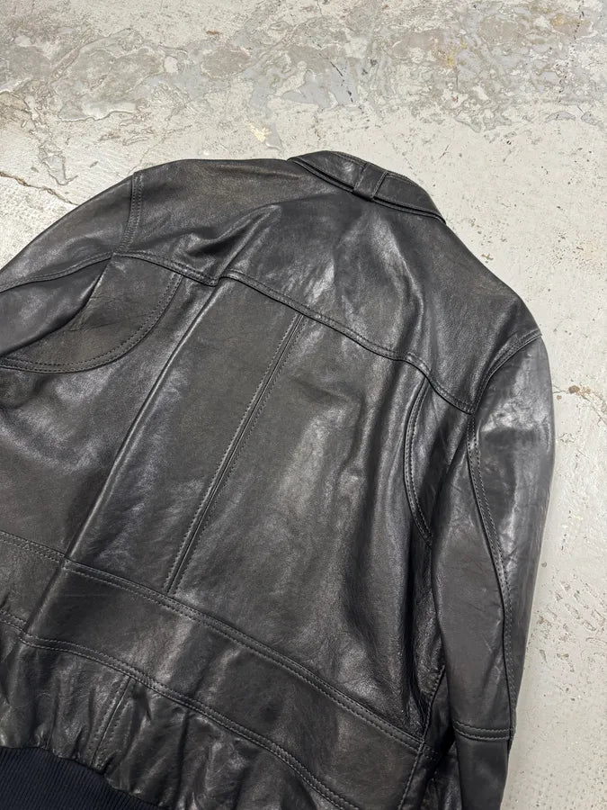2000s Dolce & Gabbana Agent Solid Black Leather Jacket YWDlINS 6