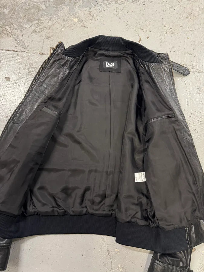 2000s Dolce & Gabbana Agent Solid Black Leather Jacket YWDlINS 7