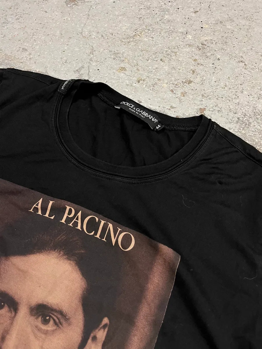 2000s Dolce & Gabbana Al Pacino Graphic Print Black Cotton T-Shirt  alEzSnv 4