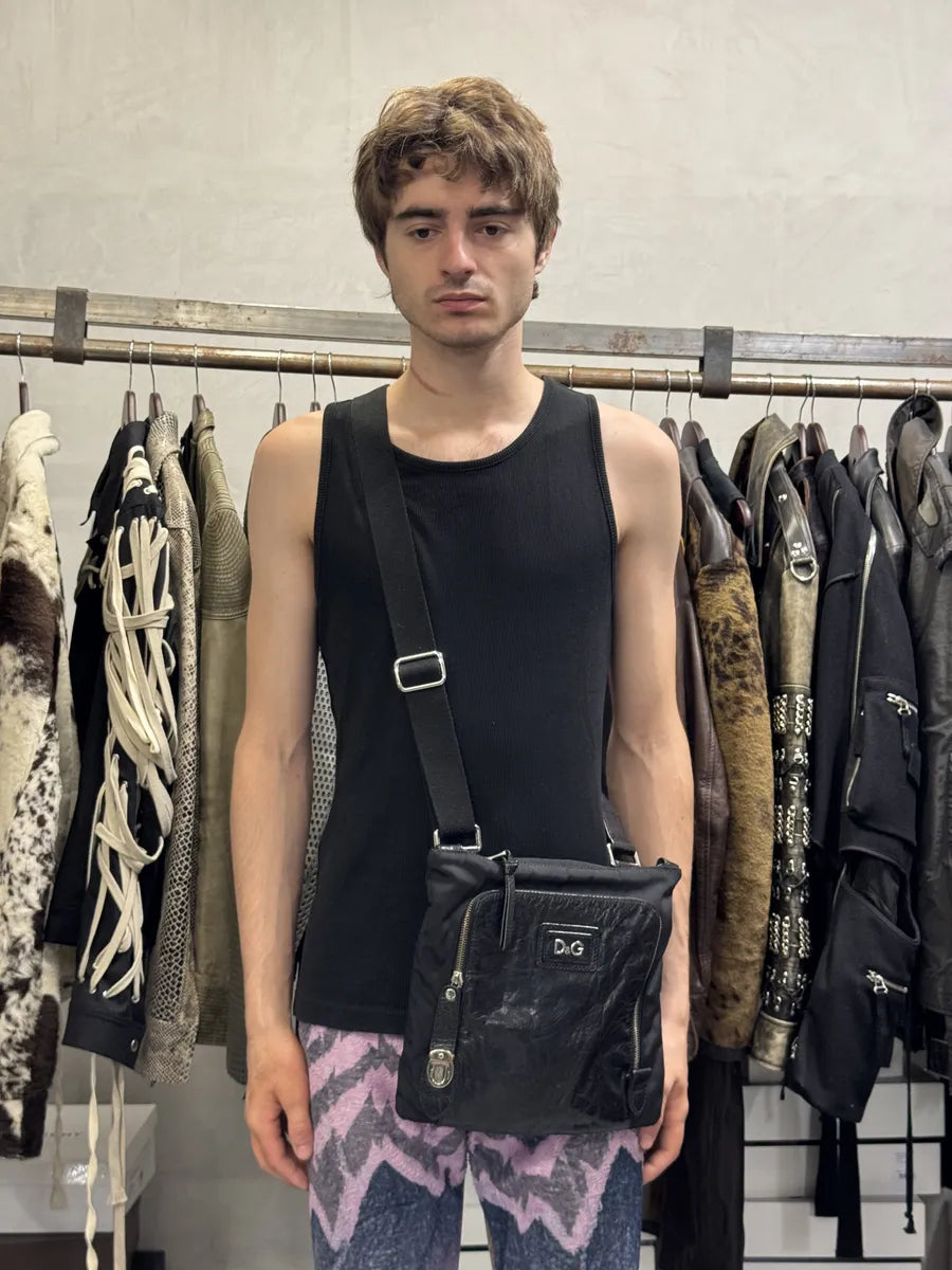 2000s Dolce & Gabbana Alan Zip Lock Black Leather Shoulder Bag dQdgXts 2