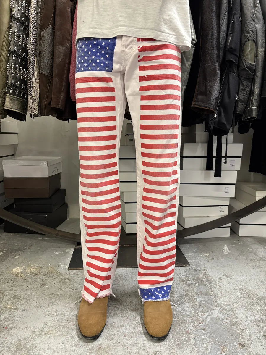 2000s Dolce & Gabbana American Flag White Denim Jeans eQTrsno 0