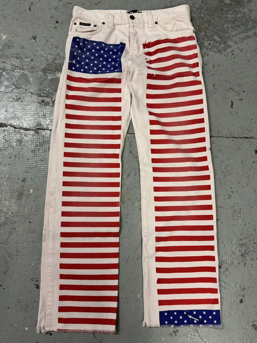 2000s Dolce & Gabbana American Flag White Denim Jeans eQTrsno 3