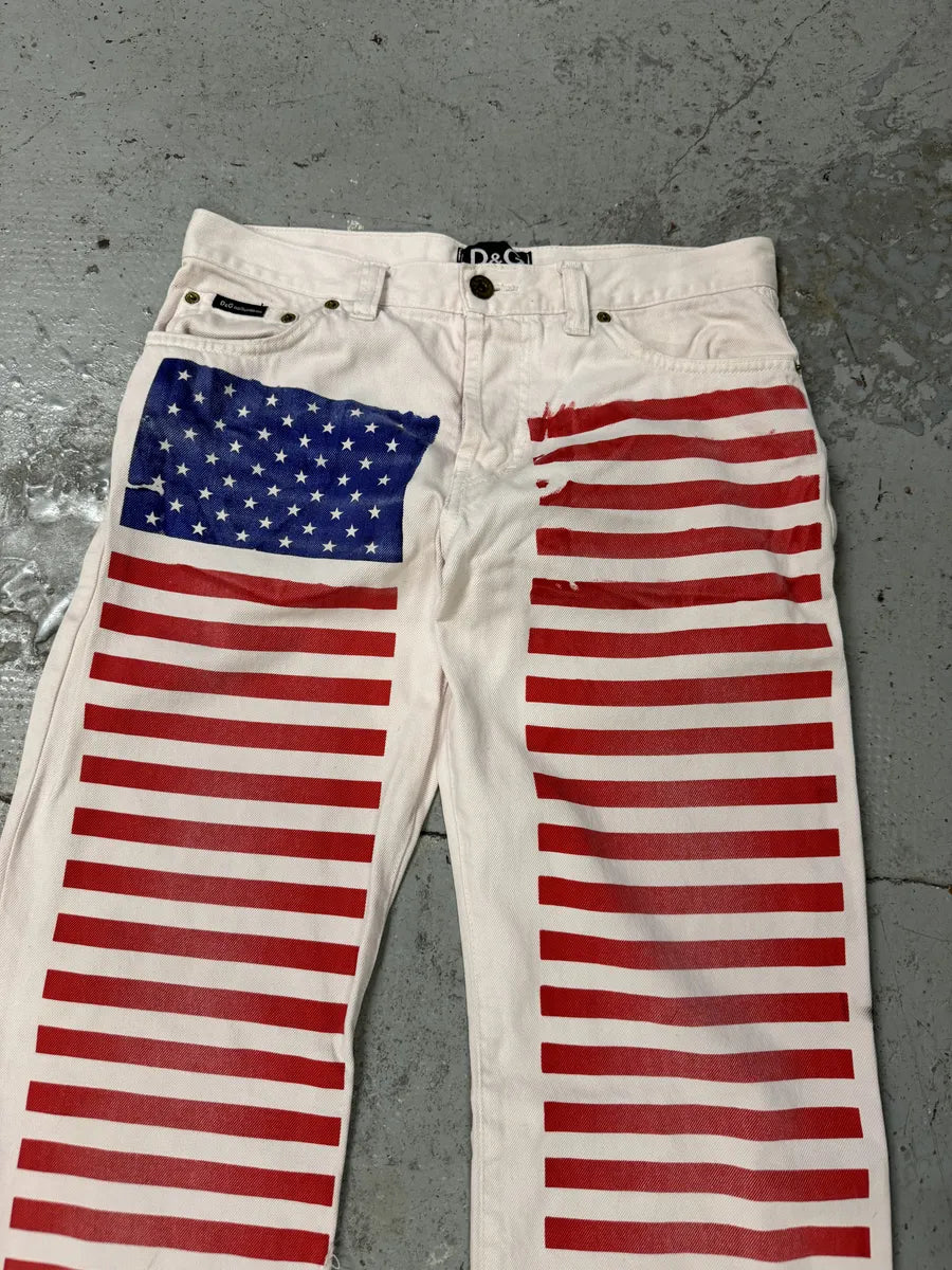 2000s Dolce & Gabbana American Flag White Denim Jeans eQTrsno 6