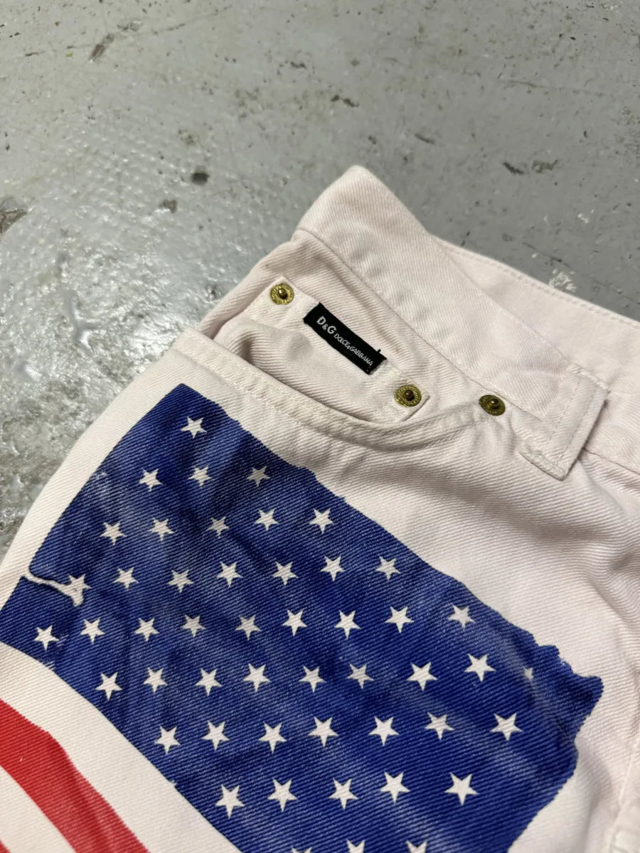 2000s Dolce & Gabbana American Flag White Denim Jeans eQTrsno 7