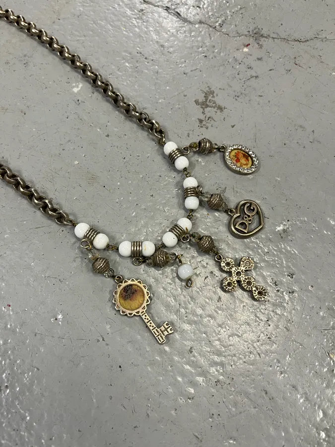 2000s Dolce & Gabbana Ancient Cross Keys & Portrait Necklace kUKdqom 2