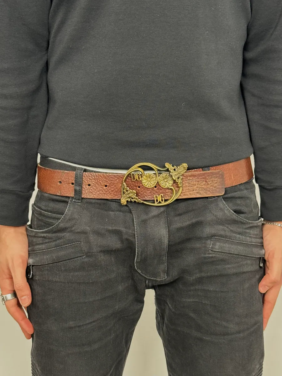 2000s Dolce & Gabbana Antique Brown Leather Belt FlxQqjb 0
