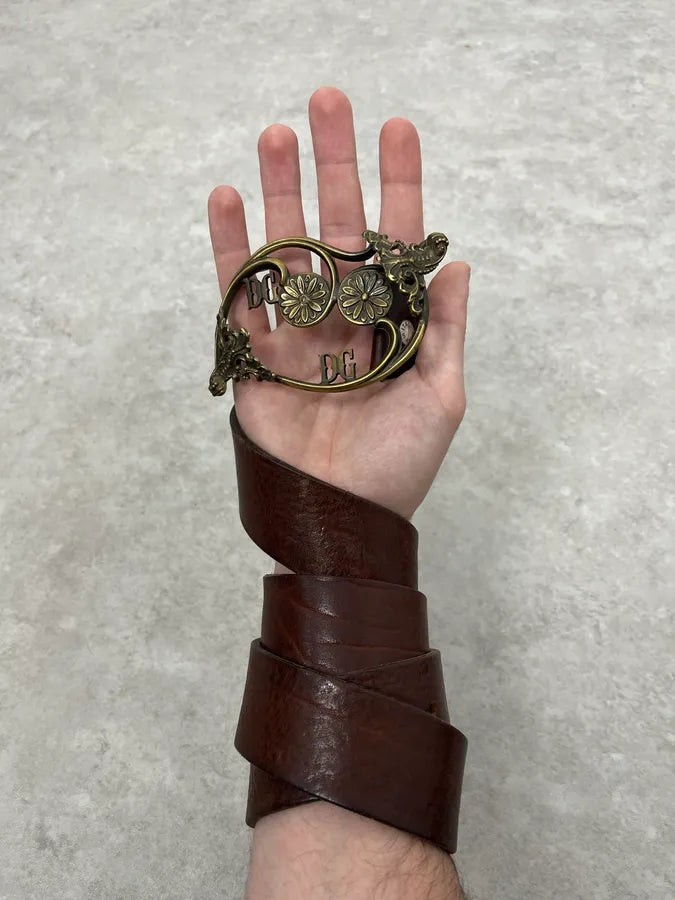 2000s Dolce & Gabbana Antique Brown Leather Belt FlxQqjb 1
