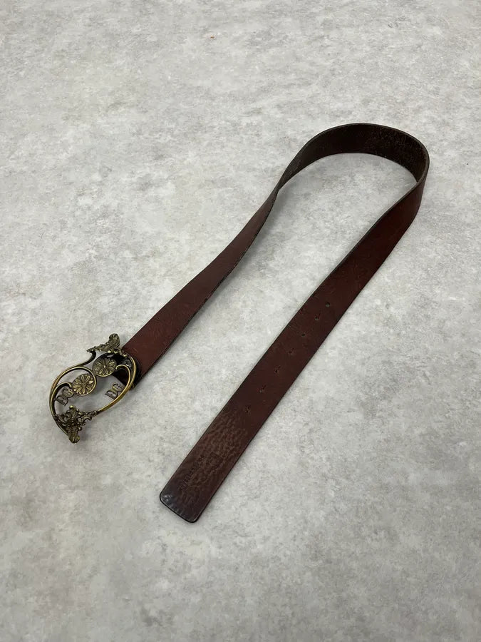 2000s Dolce & Gabbana Antique Brown Leather Belt FlxQqjb 2