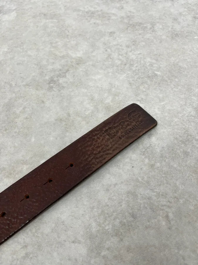 2000s Dolce & Gabbana Antique Brown Leather Belt FlxQqjb 5