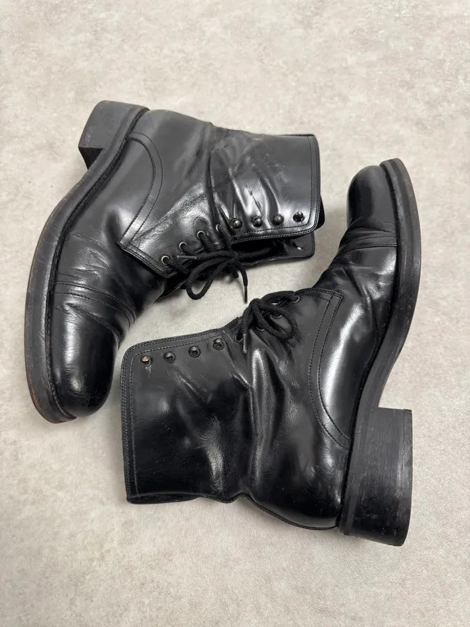 2000s Dolce & Gabbana Army Black Leather Lace-Up Boots PrasBIx 2