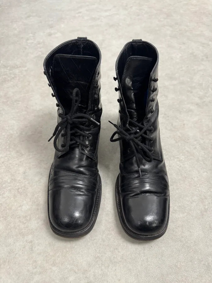 2000s Dolce & Gabbana Army Black Leather Lace-Up Boots PrasBIx 3