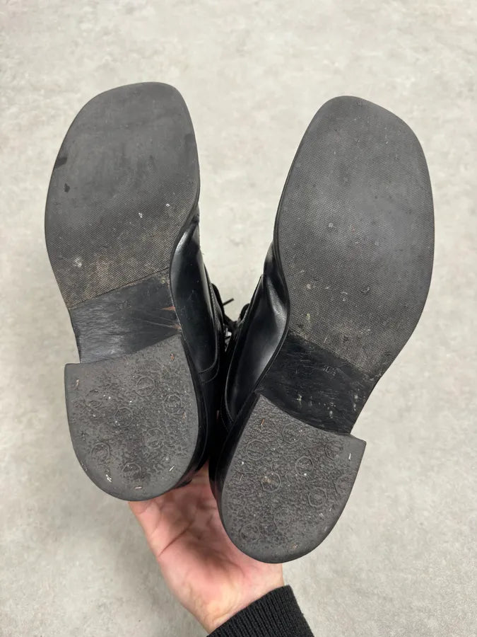 2000s Dolce & Gabbana Army Black Leather Lace-Up Boots PrasBIx 6