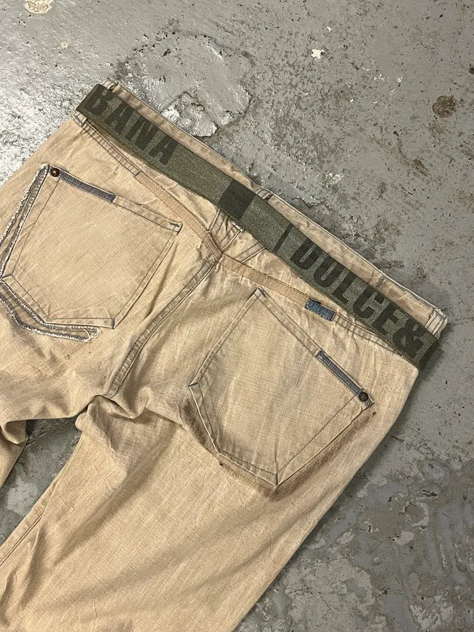 2000s Dolce & Gabbana Army Green Canva Belt eLFMLnR 2