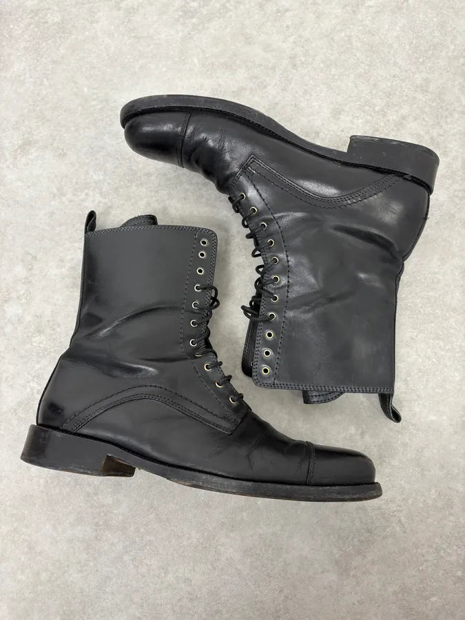 2000s Dolce & Gabbana Army Lace-Up Black Leather Boots udbQnqb 5