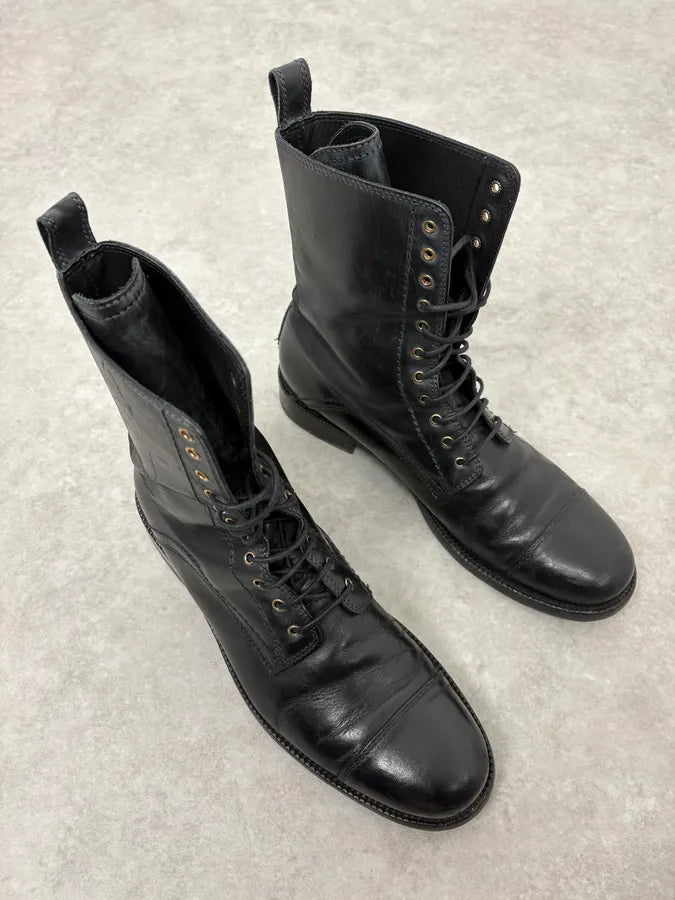 2000s Dolce & Gabbana Army Lace-Up Black Leather Boots udbQnqb 3