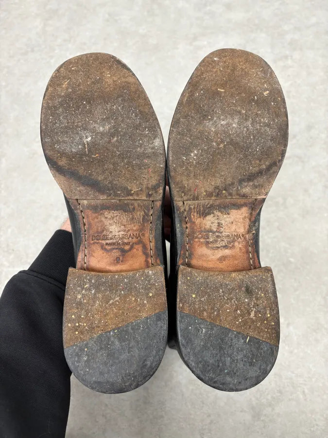 2000s Dolce & Gabbana Army Lace-Up Black Leather Boots udbQnqb 7