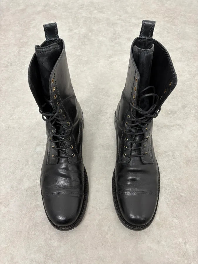 2000s Dolce & Gabbana Army Lace-Up Black Leather Boots udbQnqb 1