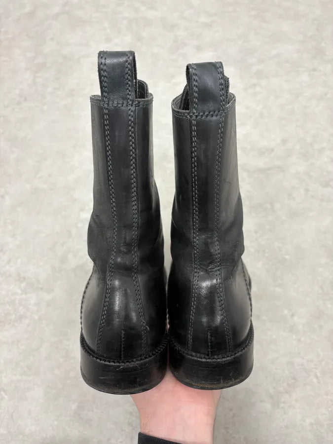 2000s Dolce & Gabbana Army Lace-Up Black Leather Boots udbQnqb 6