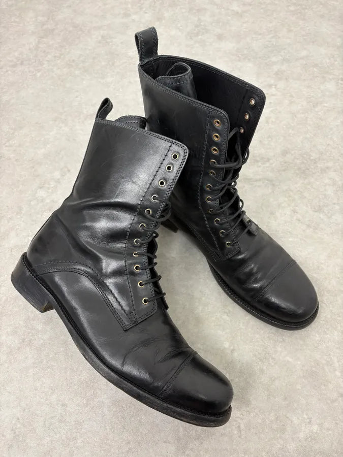 2000s Dolce & Gabbana Army Lace-Up Black Leather Boots udbQnqb 4