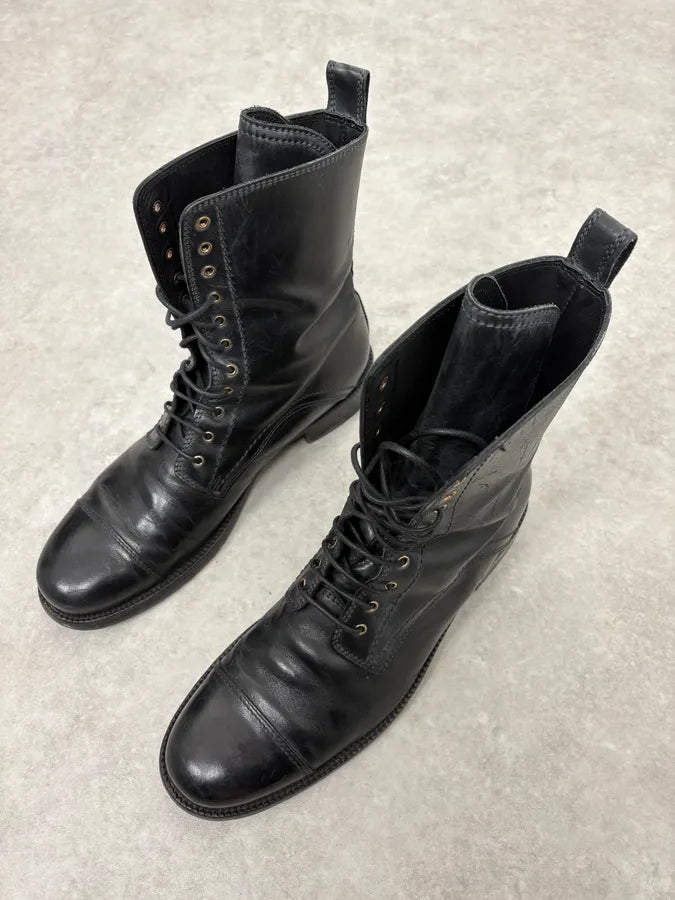 2000s Dolce & Gabbana Army Lace-Up Black Leather Boots udbQnqb 2