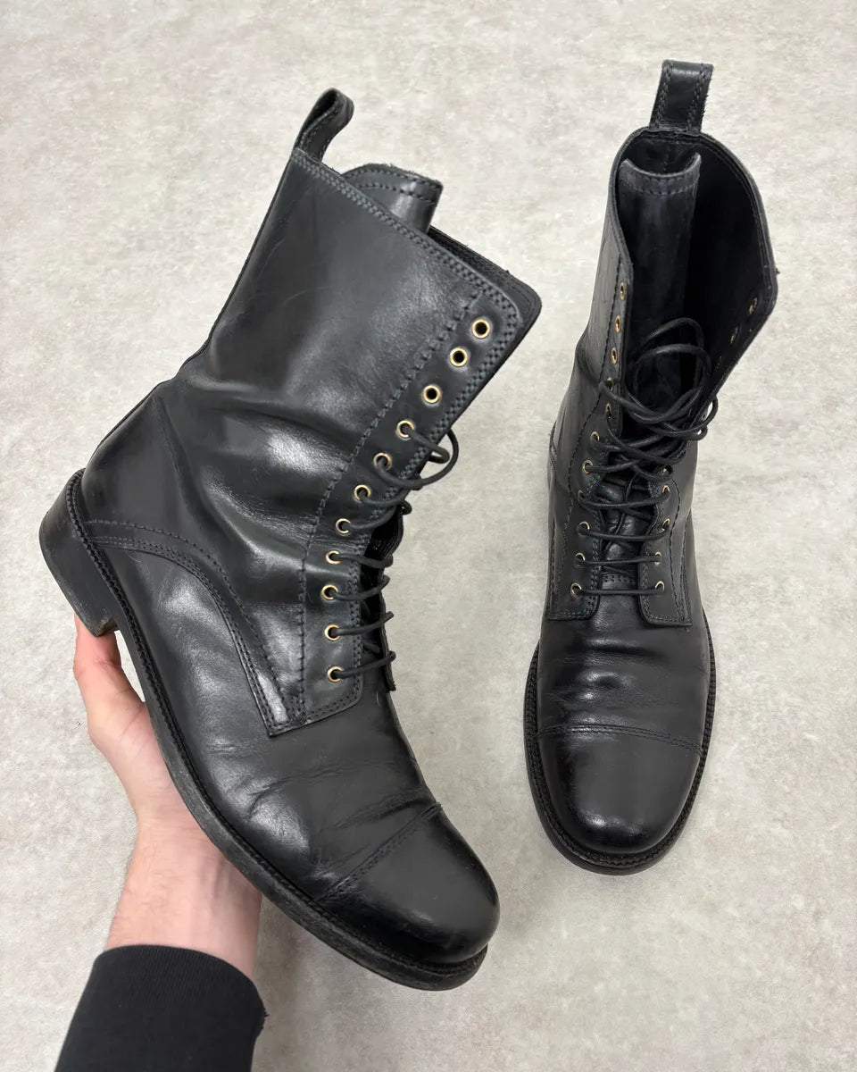 2000s Dolce & Gabbana Army Lace-Up Black Leather Boots udbQnqb 0