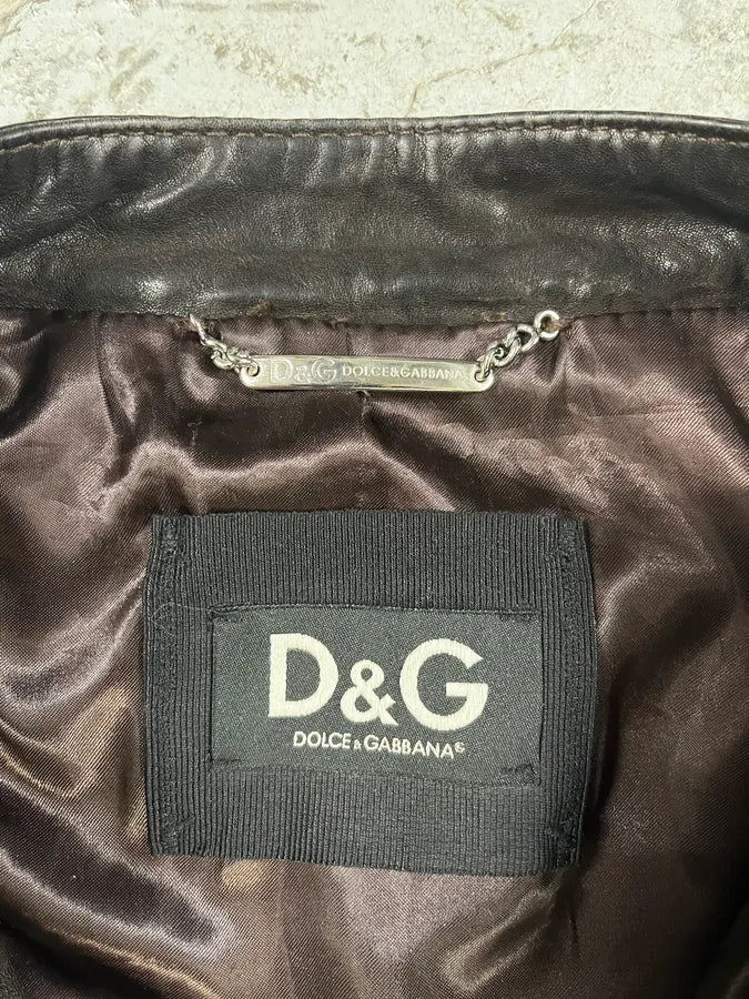 2000s Dolce & Gabbana Army Multi-Pocket Brown Leather Jacket ReSAeAl 10