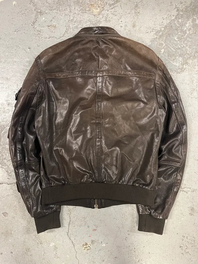 2000s Dolce & Gabbana Army Multi-Pocket Brown Leather Jacket ReSAeAl 3