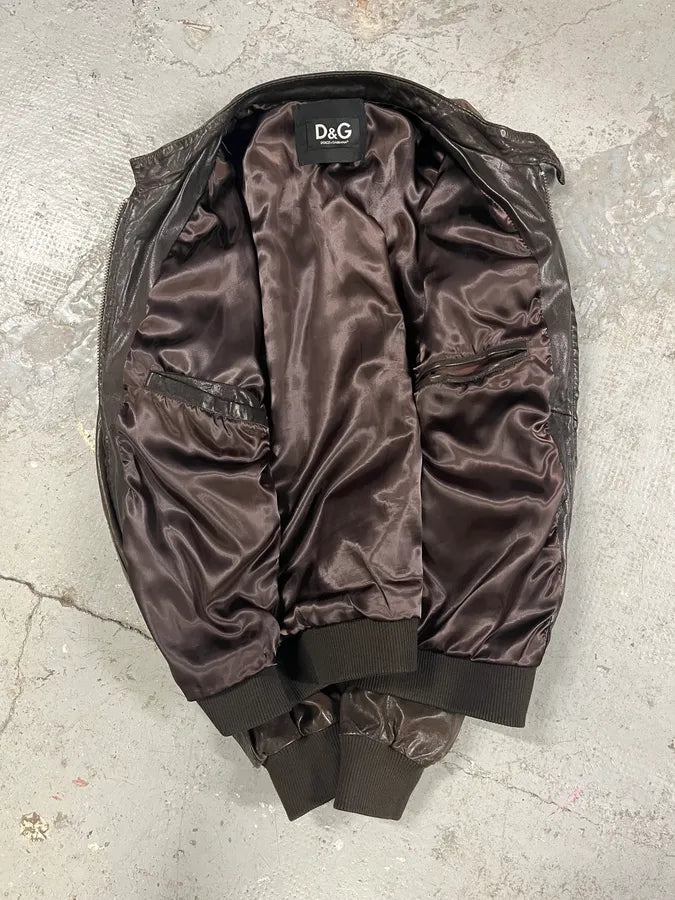 2000s Dolce & Gabbana Army Multi-Pocket Brown Leather Jacket ReSAeAl 4