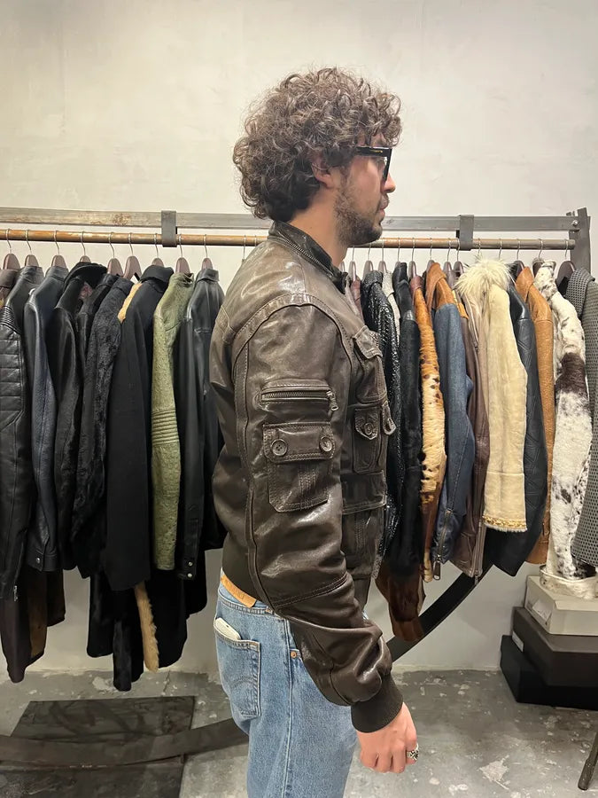 2000s Dolce & Gabbana Army Multi-Pocket Brown Leather Jacket ReSAeAl 7