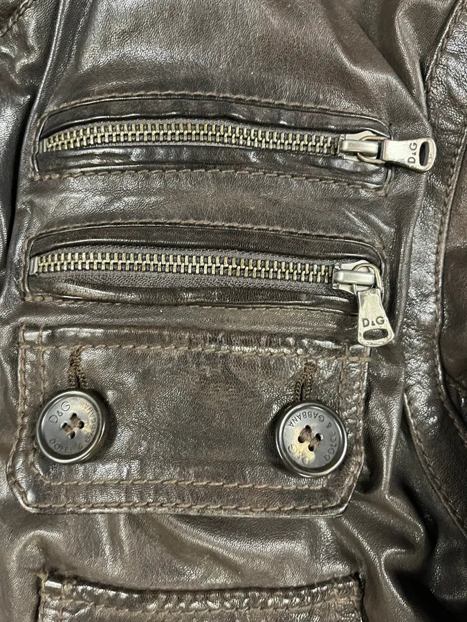 2000s Dolce & Gabbana Army Multi-Pocket Brown Leather Jacket ReSAeAl 9