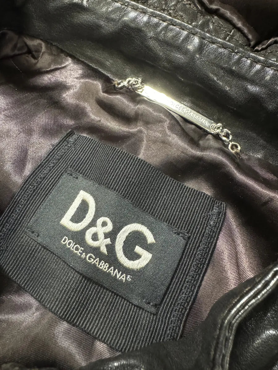 2000s Dolce & Gabbana Army Multi-Pockets Brown Fur Hooded Leather Jacket (L) zUQSeYU 9