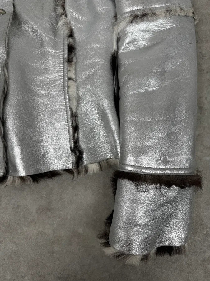 2000s Dolce & Gabbana Astro Silver Grey Fur Leather Jacket PEodNvg 7