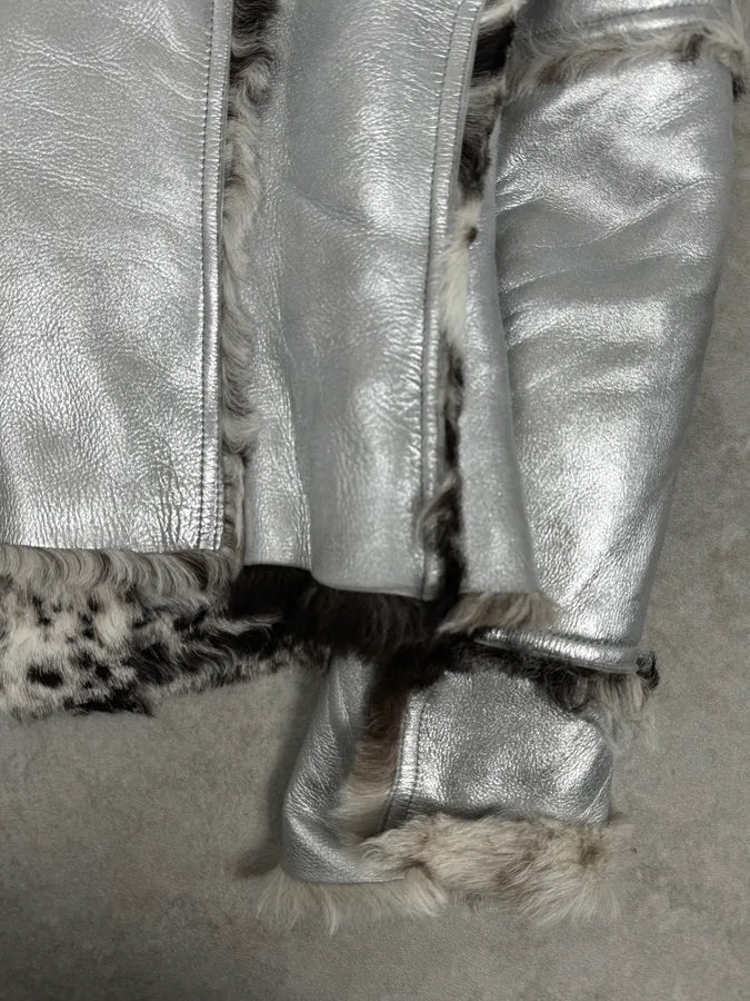 2000s Dolce & Gabbana Astro Silver Grey Fur Leather Jacket PEodNvg 8