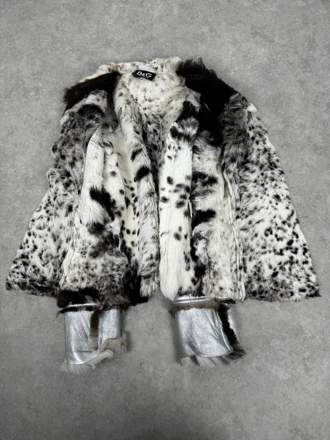 2000s Dolce & Gabbana Astro Silver Grey Fur Leather Jacket PEodNvg 6