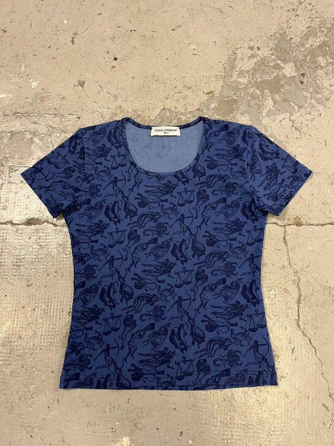 2000s Dolce & Gabbana Astrology Ancient Blue T-Shirt VGkrOpE 0