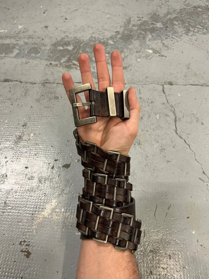 2000s Dolce & Gabbana Avant-Garde Metal Brown Leather Belt gnuflyb 0