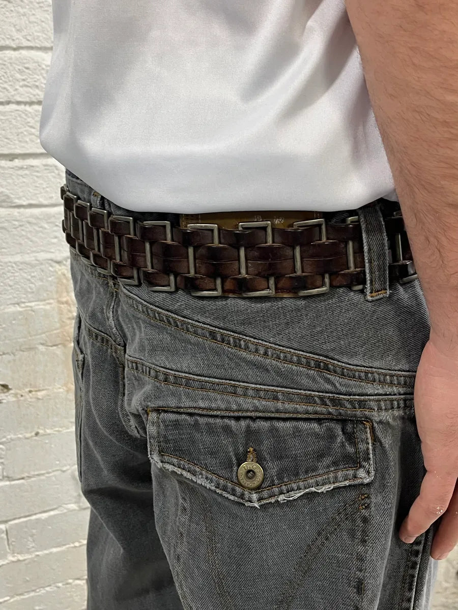2000s Dolce & Gabbana Avant-Garde Metal Brown Leather Belt gnuflyb 2