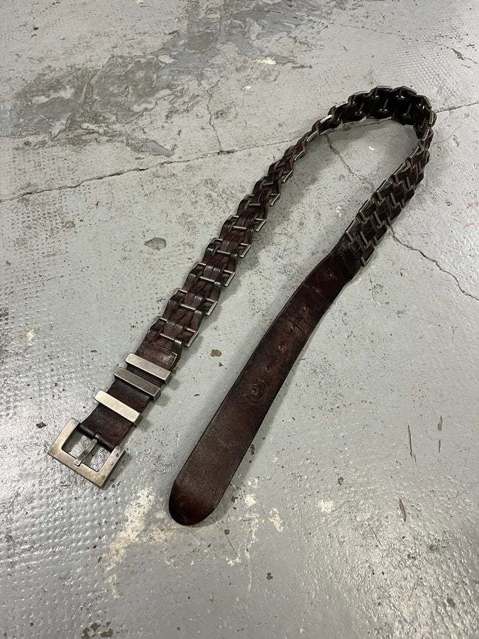 2000s Dolce & Gabbana Avant-Garde Metal Brown Leather Belt gnuflyb 3