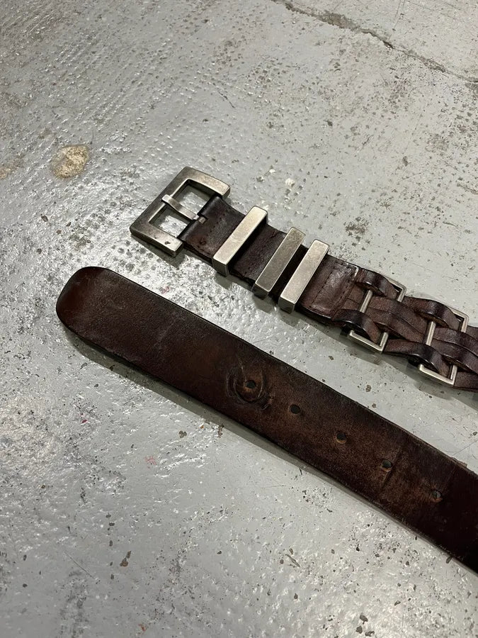 2000s Dolce & Gabbana Avant-Garde Metal Brown Leather Belt gnuflyb 4