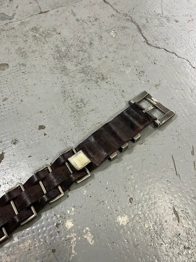2000s Dolce & Gabbana Avant-Garde Metal Brown Leather Belt gnuflyb 5