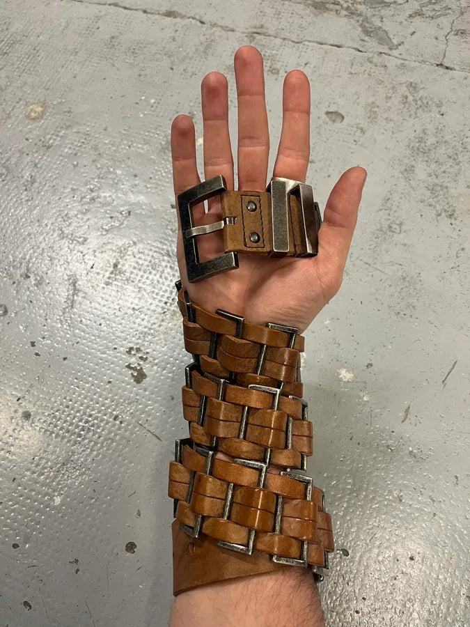 2000s Dolce & Gabbana Avant-Garde Metal Brown Leather Belt IWuLlGX 0