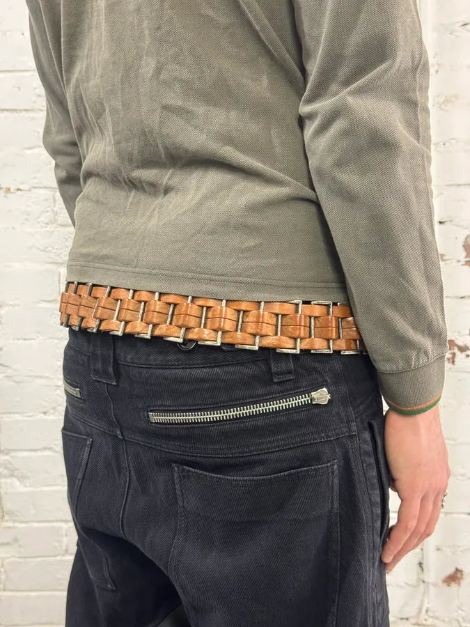 2000s Dolce & Gabbana Avant-Garde Metal Brown Leather Belt IWuLlGX 1