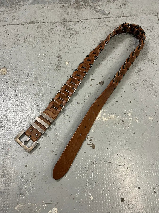 2000s Dolce & Gabbana Avant-Garde Metal Brown Leather Belt IWuLlGX 3
